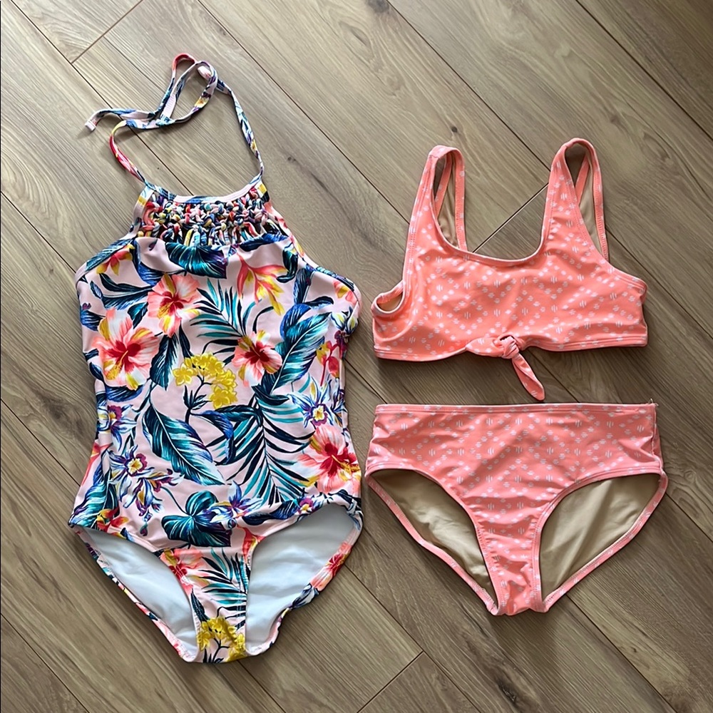 Tropical Floral and Pink Kids Swim Set